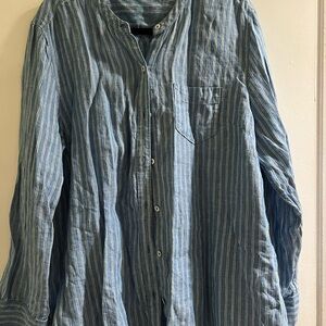 Tommy Bahama long sleeve 100% linen Blue Striped Button-Up Shirt